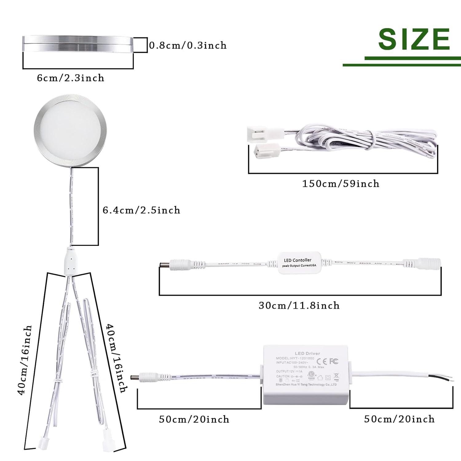 AIBOO Linkable Under Cabinet LED Lighting 12V Dimmable Puck Lights with Wireless RF Remote Control, Hardwired & Wall Plug in for Counter Lighting(6 Lights, Warm White)