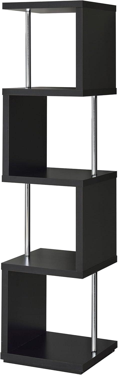 66.5" Baxter 4 Shelf Zig Zag Bookcase with Chrome Details Black - Coaster: Modern Storage Display