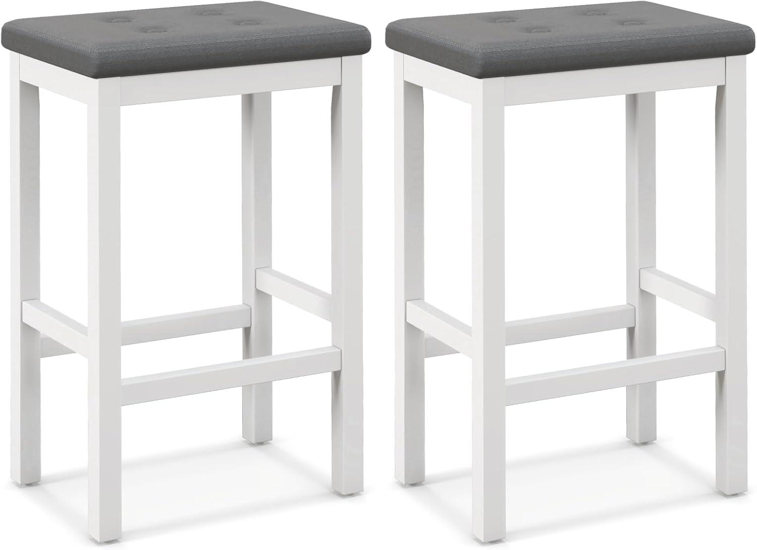 Costway Set of 2 Rubber Wood Bar Stools 24" Counter Height Stool with Padded Seat, Footrest Brown & Black/Gray & White