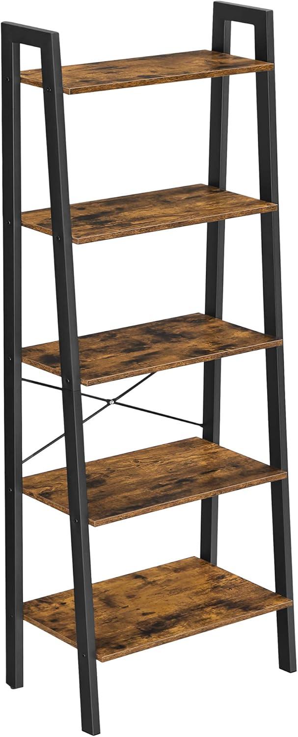 VASAGLE 5 Tier Vintage Ladder Shelf Bookshelf Industrial Bookcase Storage Rack Rustic Brown