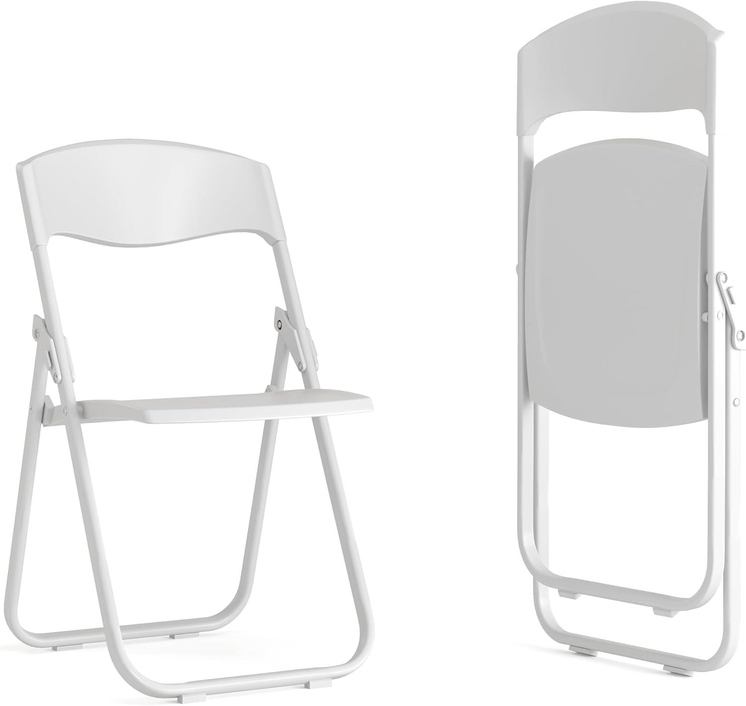 Flash Furniture 2 Pack HERCULES Series 500 lb. Capacity Heavy Duty White Plastic Folding Chair with Built-in Ganging Brackets