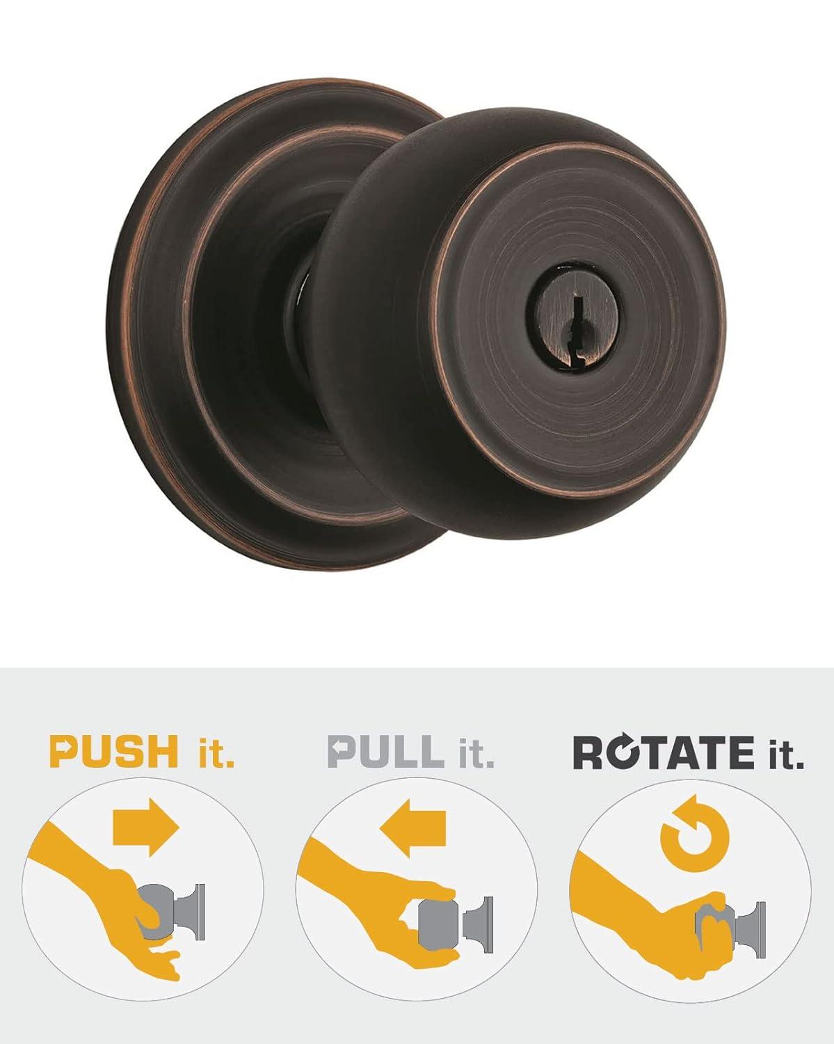 Brinks Push Pull Rotate Stafford Keyed Entry Doorknob in Tuscan Bronze