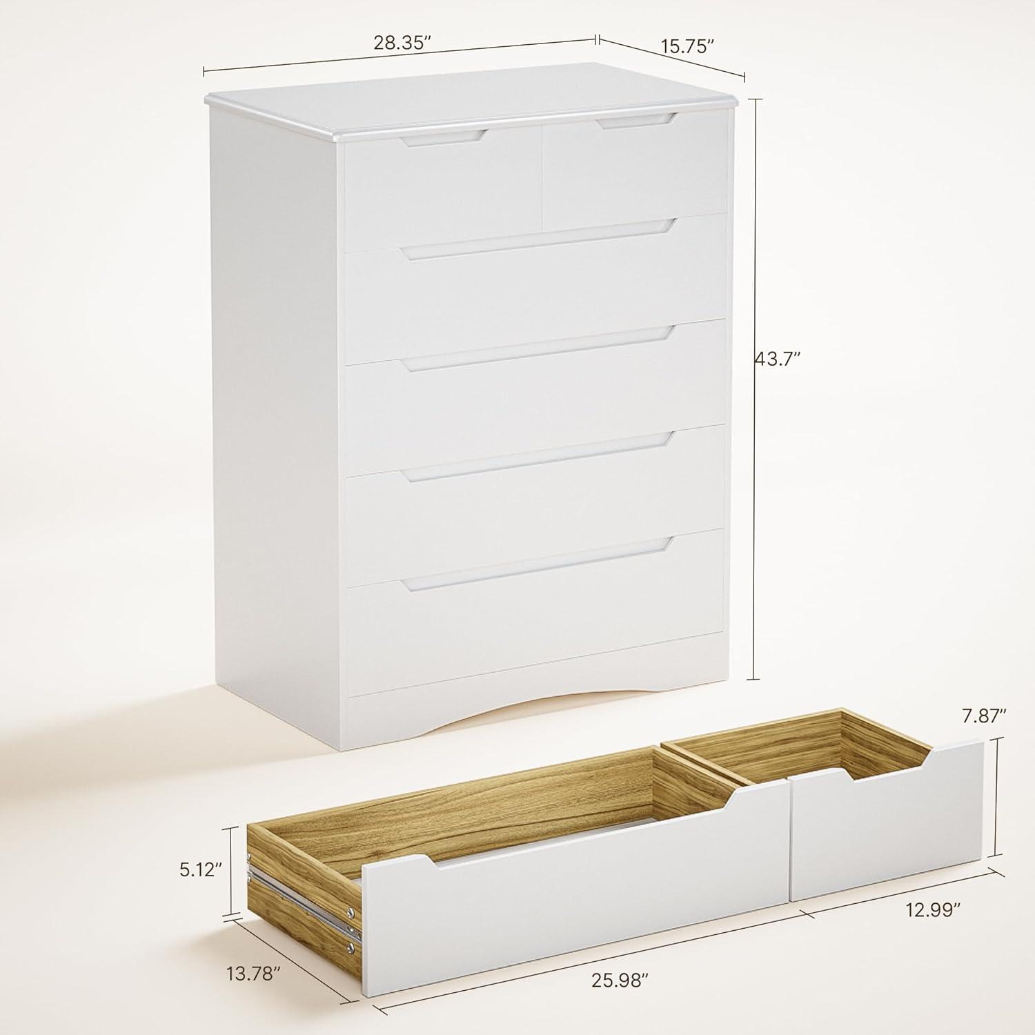 Homfa 6 Drawer White Dresser, Vertical Chest of Drawers Wood Storage Cabinet for Bedroom Living Room