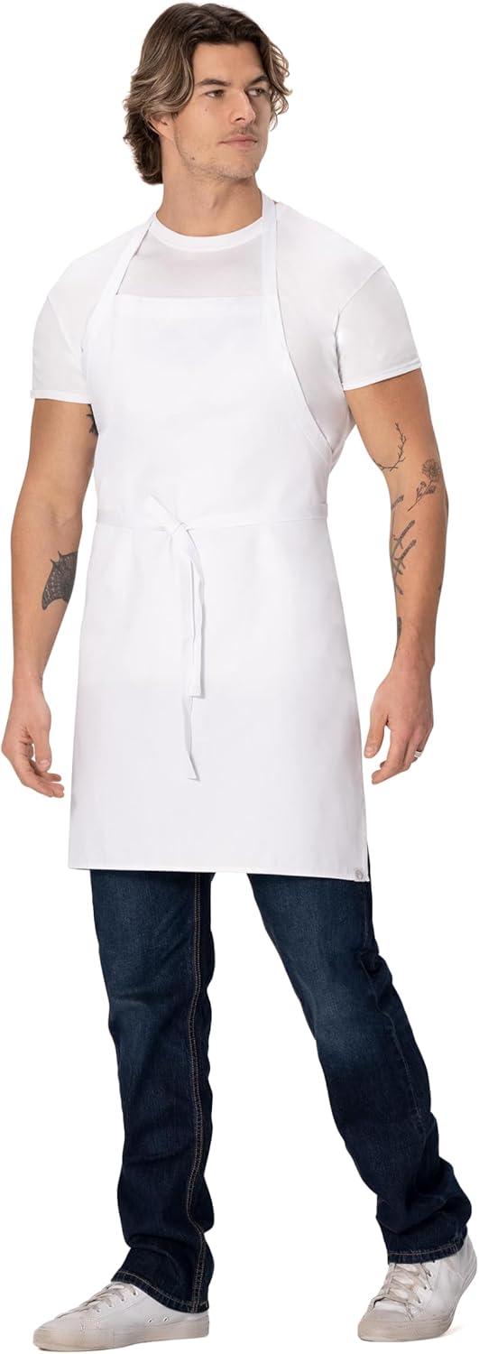 White Poly/Cotton Unisex Bib Apron, 33-Inch Length