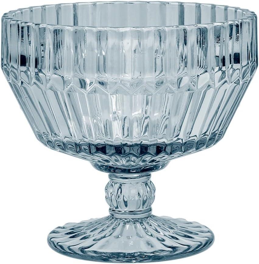 Dusk Gray Faceted Glass Footed Dessert Bowls, Set of 6