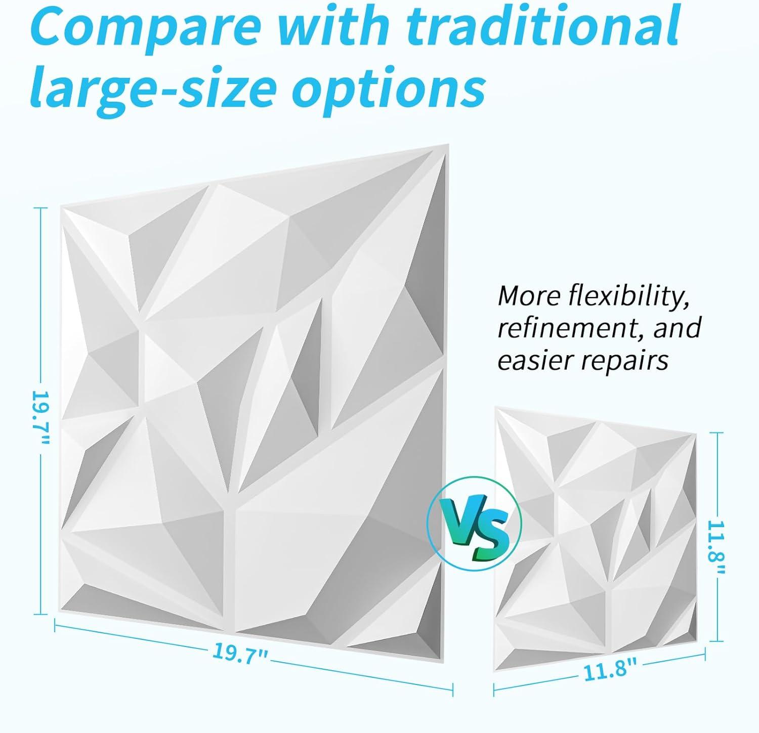 Art3d 20 Pack Decorative 3D Wall Panels, 19 Sq.Feet PVC Interior Wall Décor, 11.8"x11.8", White