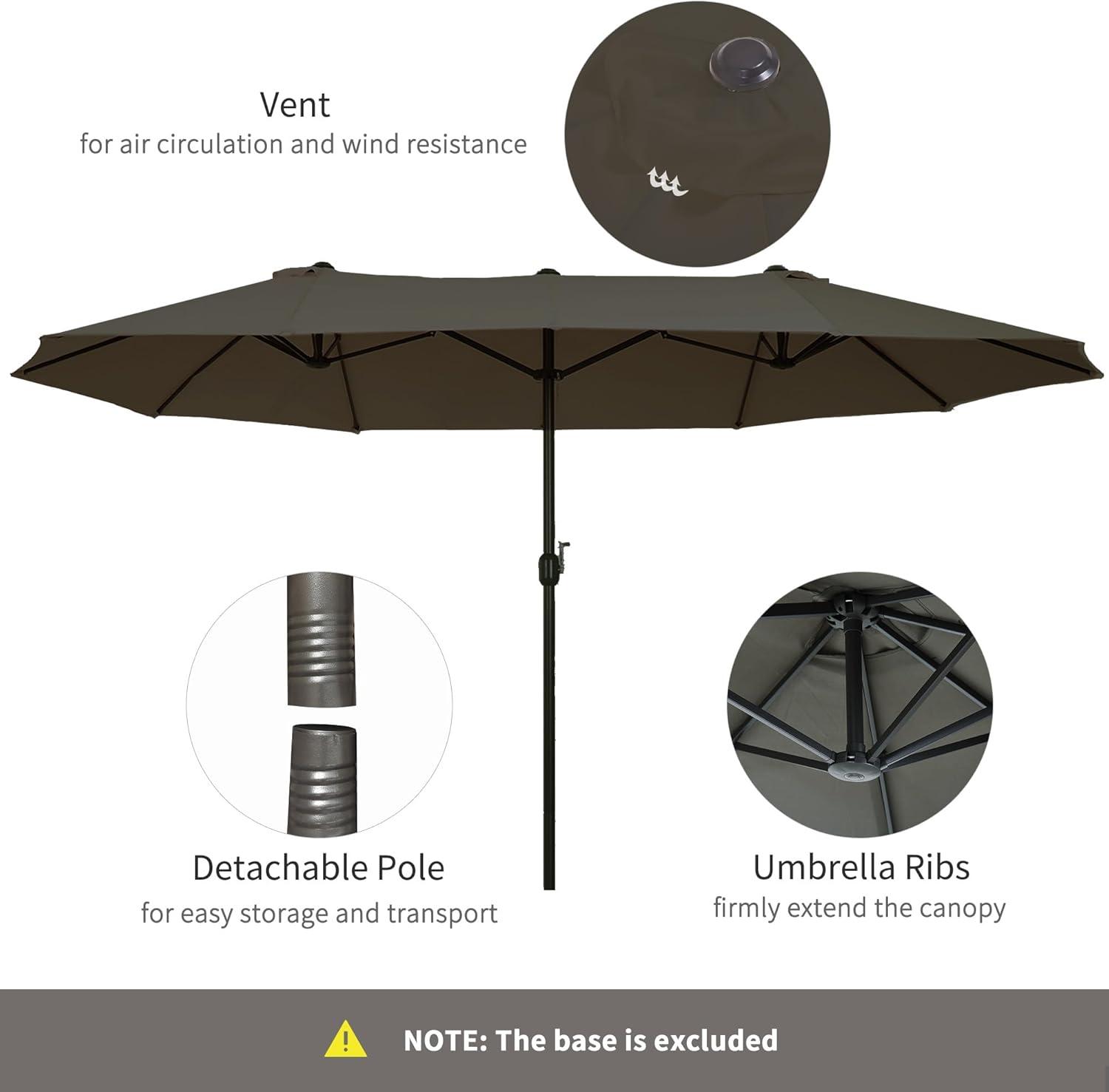 Outsunny 15ft Patio Umbrella Double-Sided Outdoor Market Extra Large Umbrella with Crank Handle for Deck, Lawn, Backyard and Pool