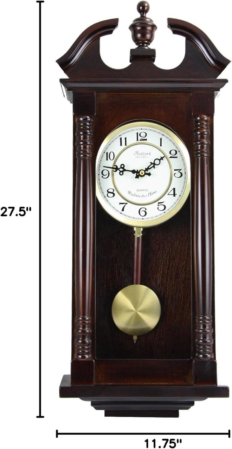 Bedford Clock Collection Classic Chiming Wall Clock with Swinging Pendulum in Cherry Oak Finish, 4.75" L x 11.75" W x 27.50" H