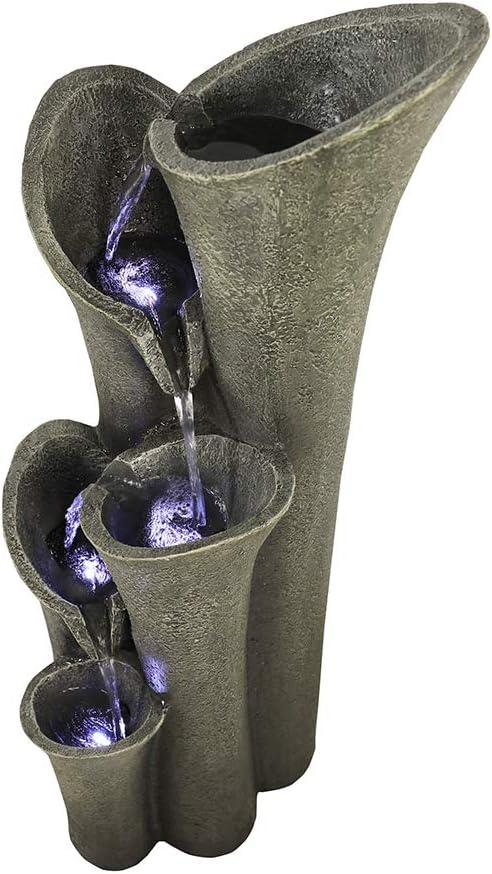 39.4" Dark Gray 5-Tier Polyresin Floor Fountain with LED Lights