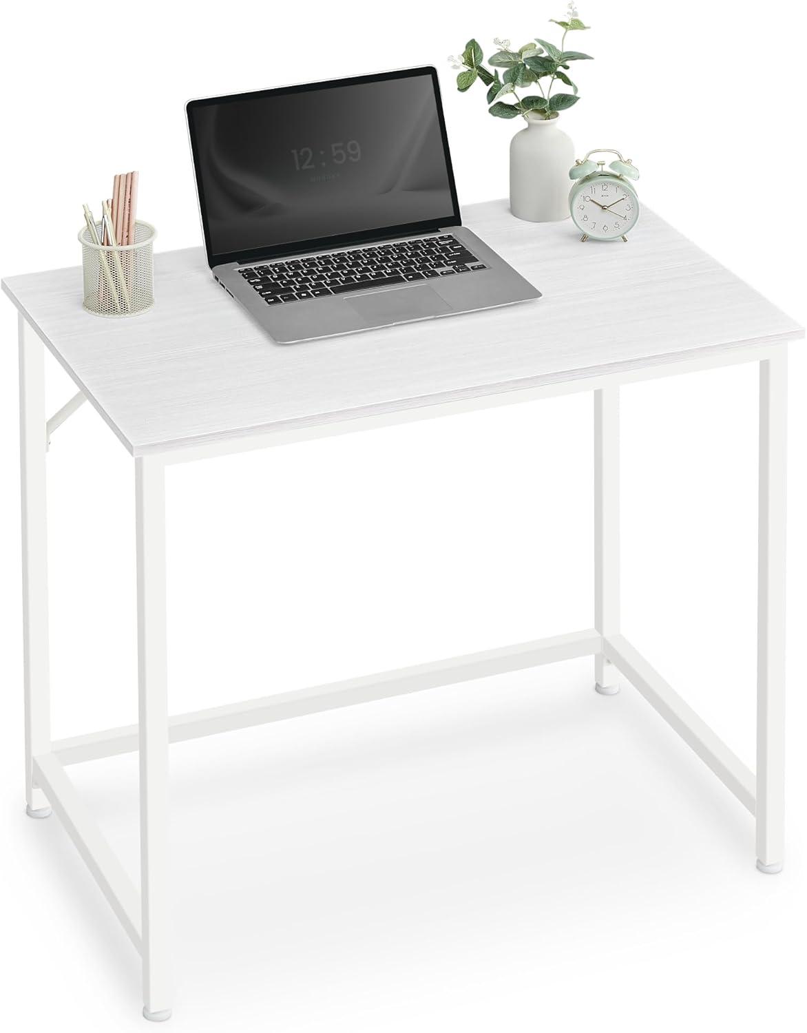 Maple White Rectangular Computer Gaming Desk with Metal Frame