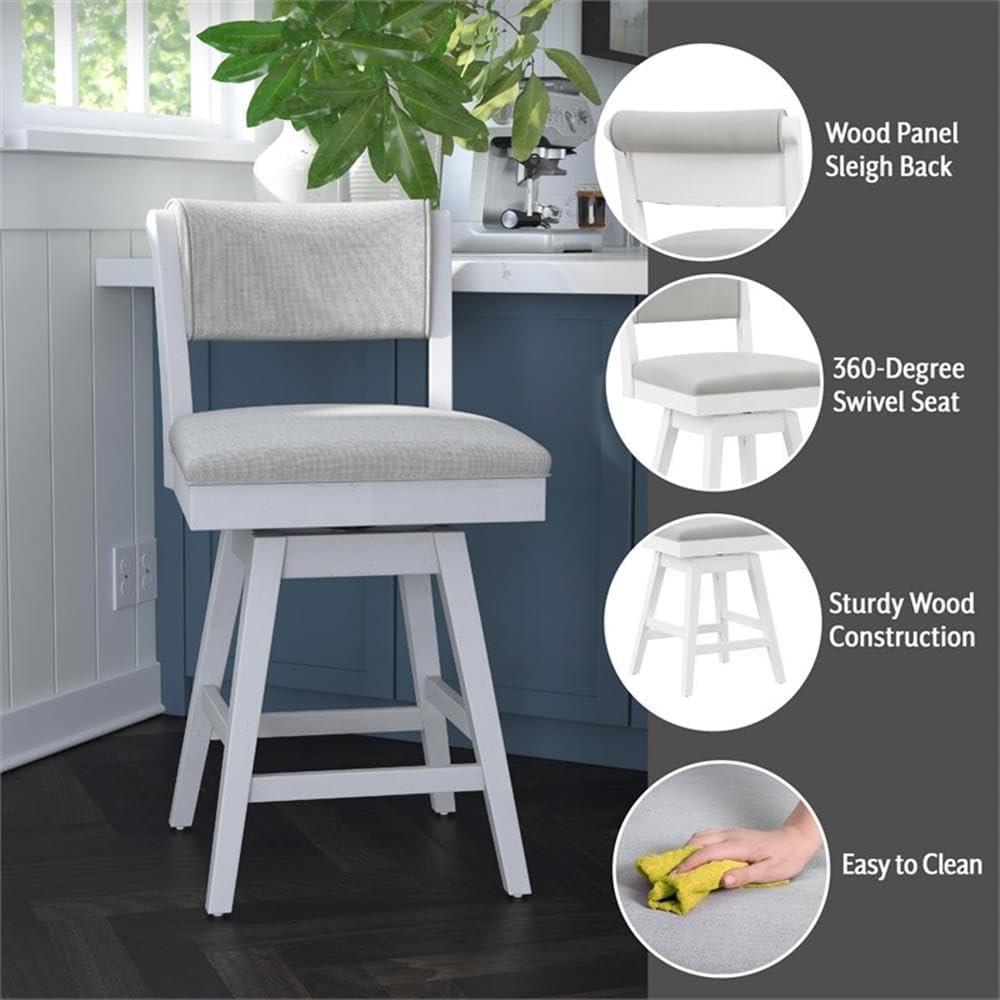 Clarion Wood and Upholstered Bar Height Swivel Stool Sea White - Hillsdale Furniture