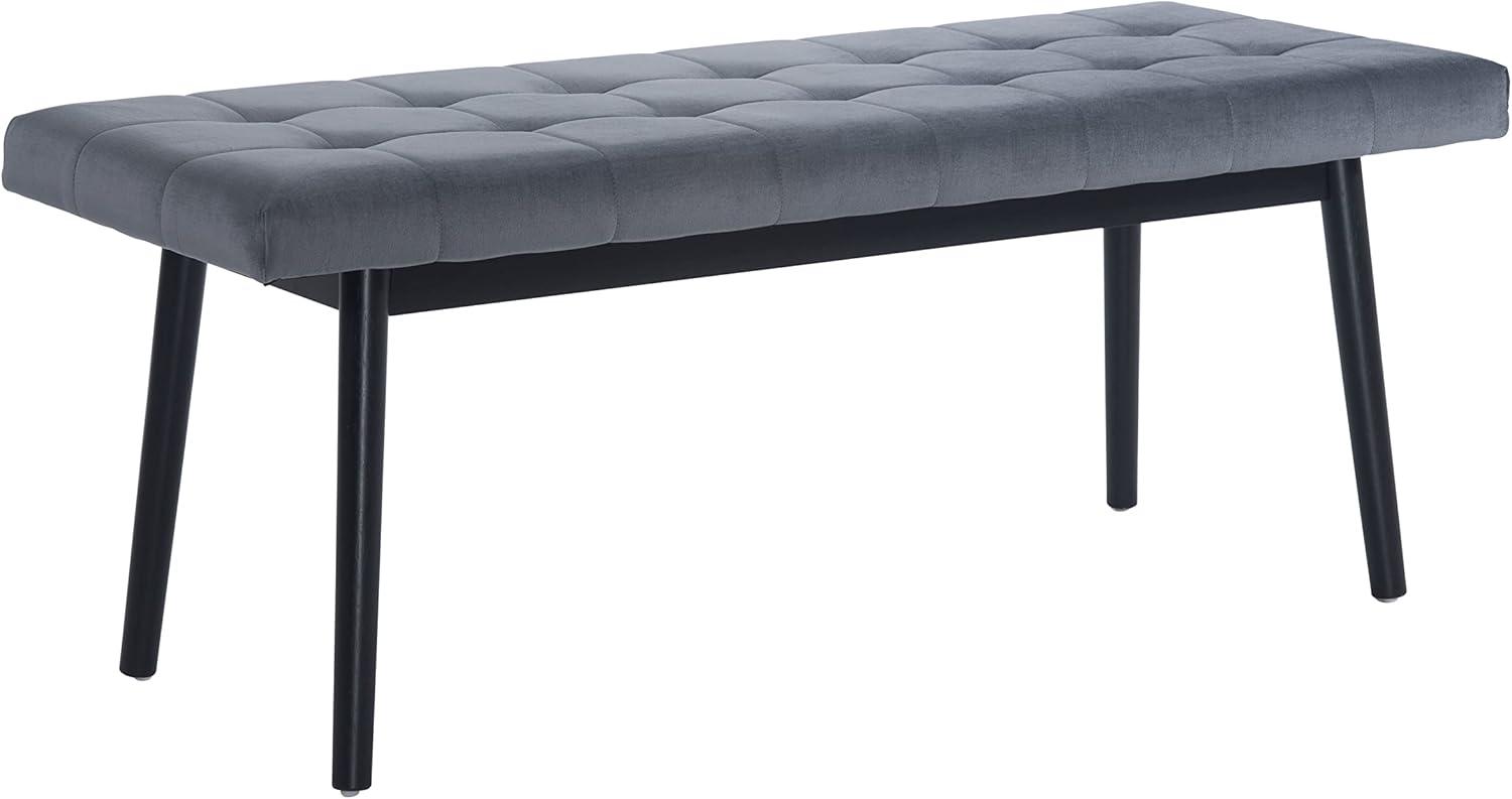 Tanner Bench Gray Black Velvet Mid Century Solid Wood Tufted Seating 42"