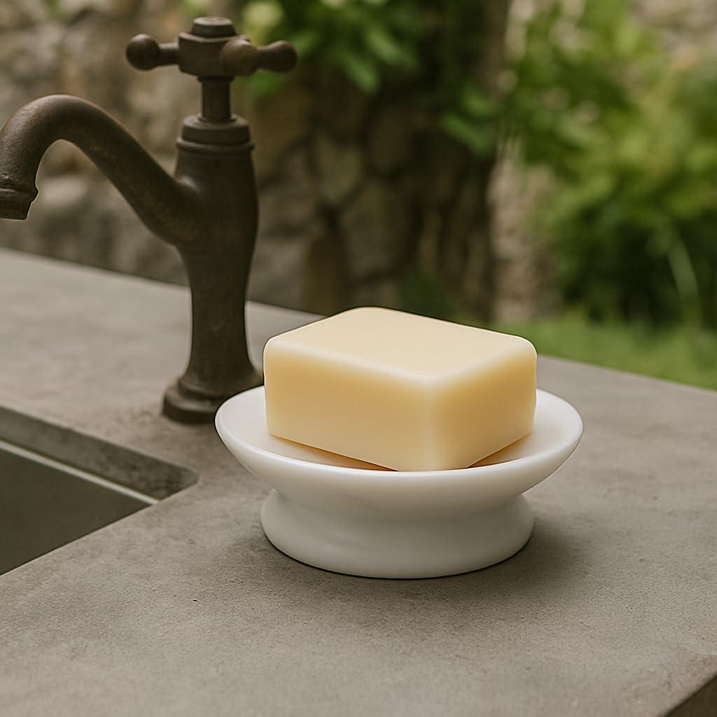 Creative Home Genuine Natural Marble Round Bar Soap Dish Soap Tray Holder Countertop Organizer, 5" Diam. x 1.5" H, Off-White