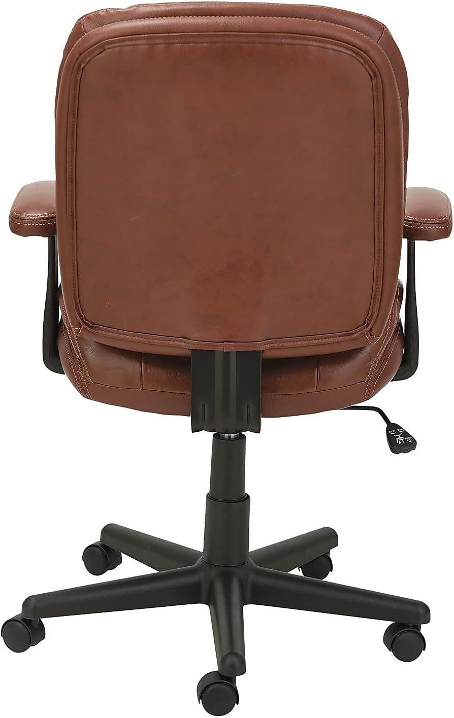 OIF Swivel/Tilt Leather Task Chair Fixed T-Bar Arms Chestnut Brown ST4859