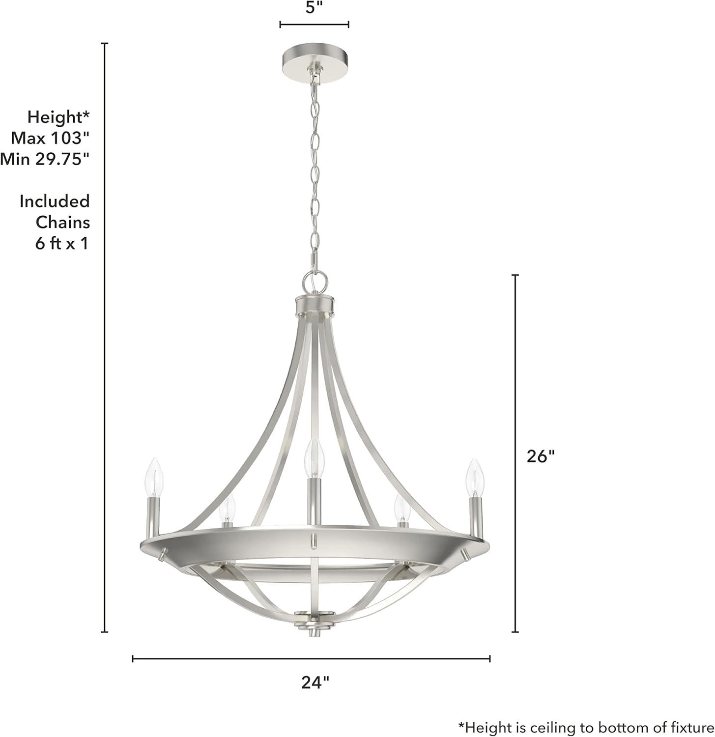 Hunter Perch Point Brushed Nickel 5 Light Chandelier Ceiling Light Fixture