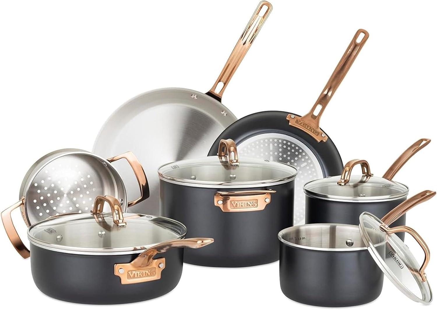 Viking 11-Piece Matte Black and Copper Cookware Set