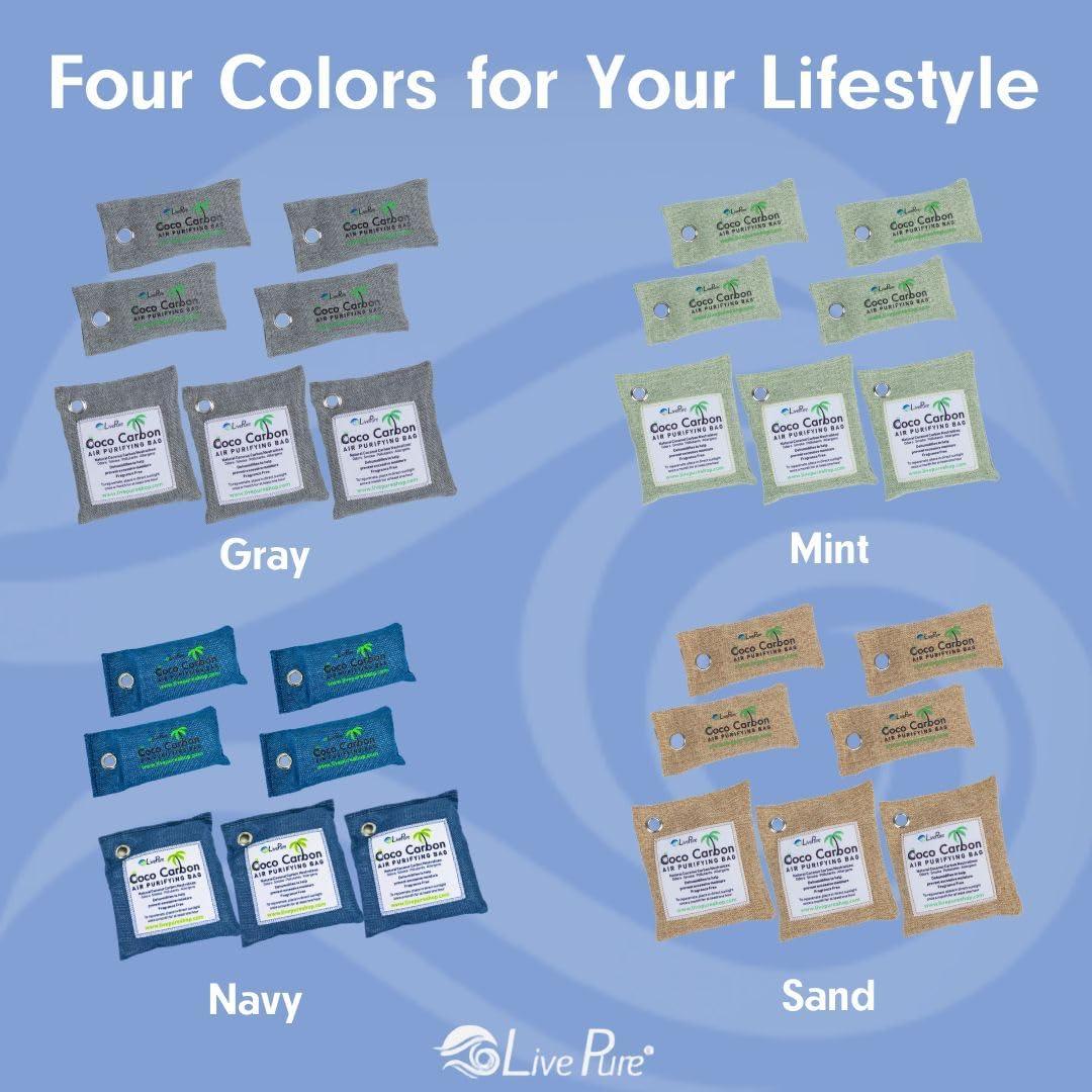 LivePure CocoCarbon Coconut Carbon Air Purifying Bag Odor Eliminator 7-Pack, Mint
