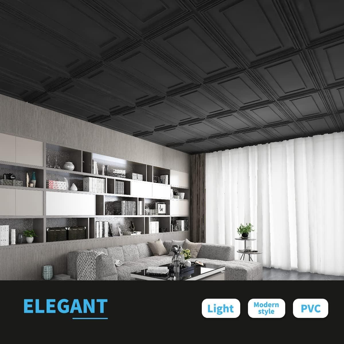 Black PVC 24x48in Decorative Drop Ceiling Tiles (12-Pack)