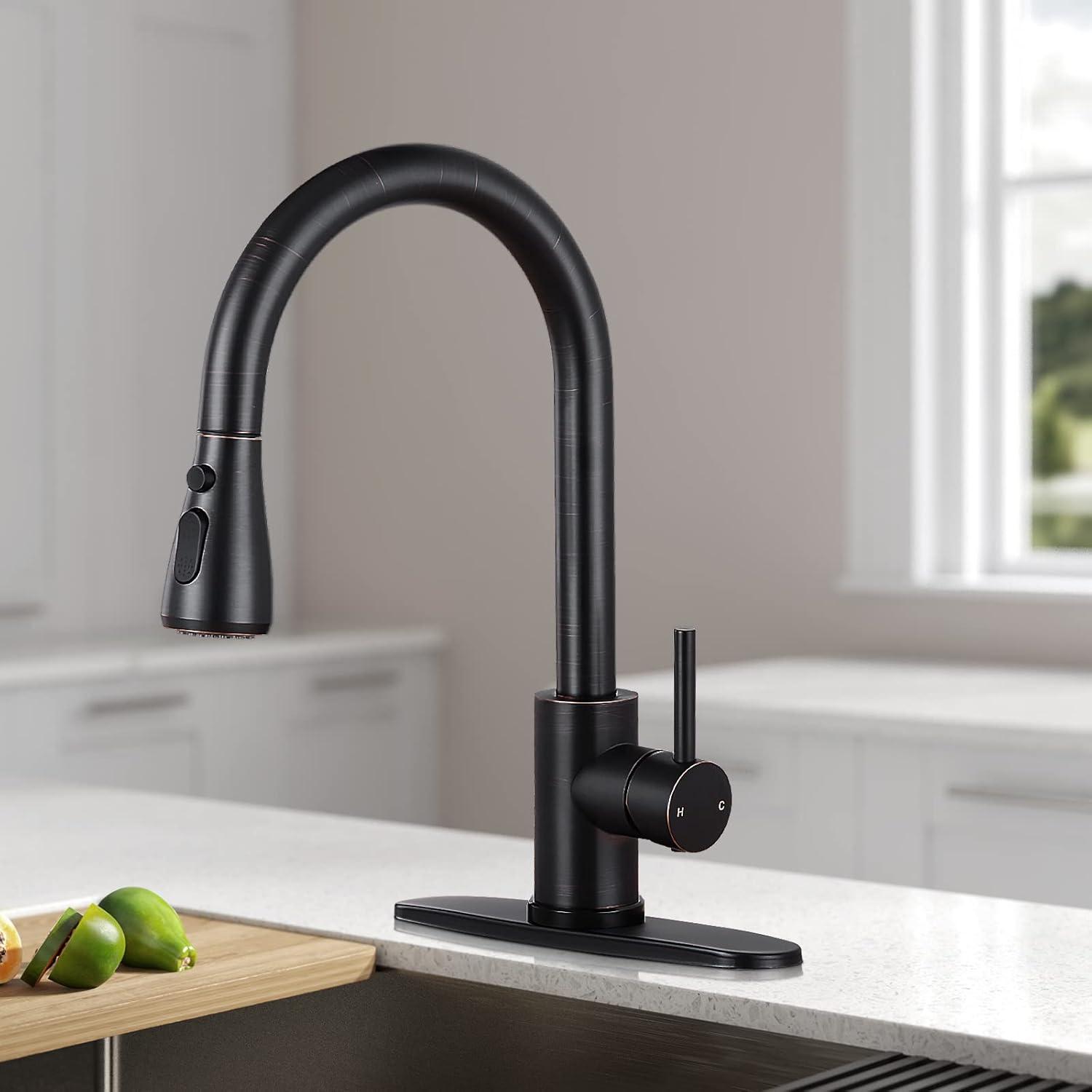 Oil Rubbed Bronze Pull Down Kitchen Faucet with Spray