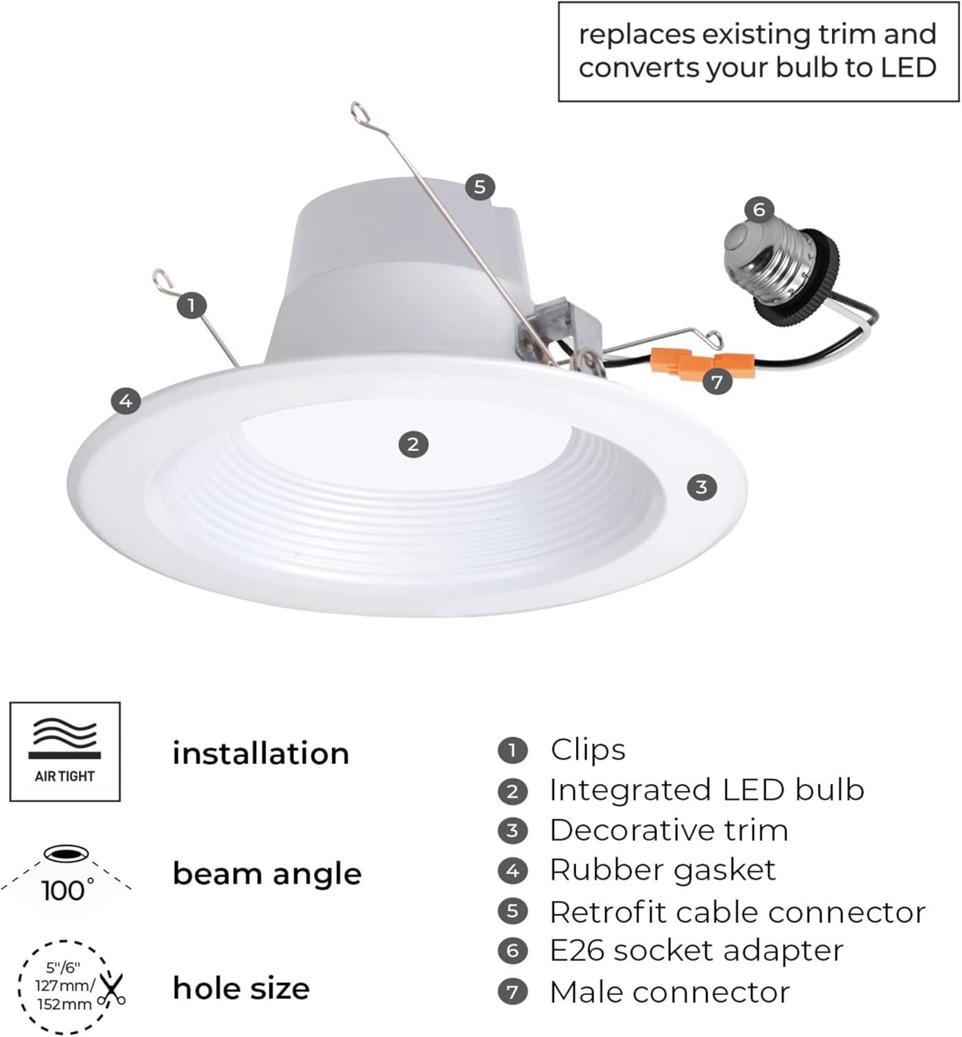 Globe Electric 50079 Wi-Fi Smart 5-Inch/6-Inch Color-Changing-RGB Tunable-White 11-Watt Retrofit Recessed Light Kit