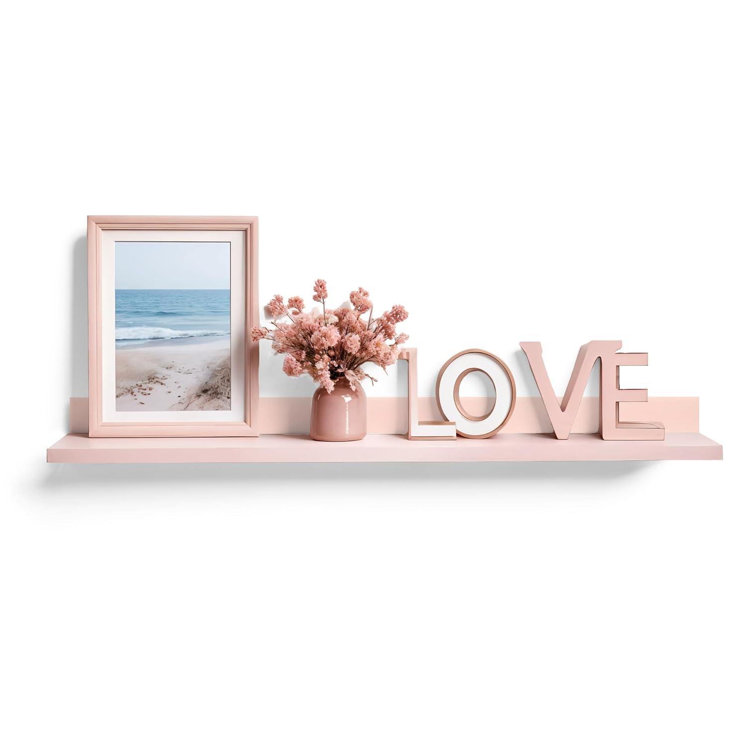 35.4" Picture Ledge Shelf for Kids' Room Pink - InPlace: Decorative Wall Shelf, MDF, Painted, 17 lb Capacity