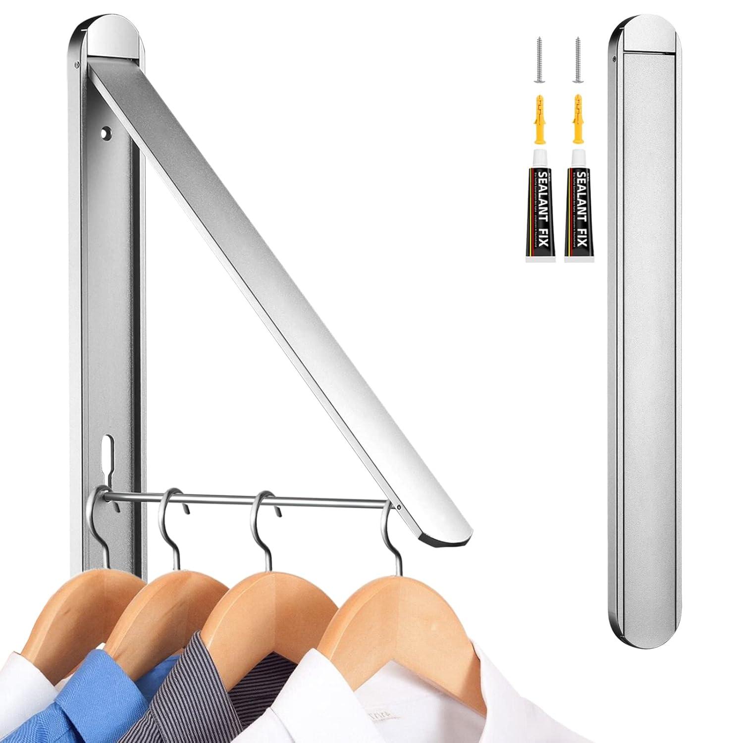 Clothes Drying Rack for Small Laundry Rooms, Clothes Drying Rack Folding Indoor, Wall Mounted Clothes Rack Foldable, (Aluminum, Silver)