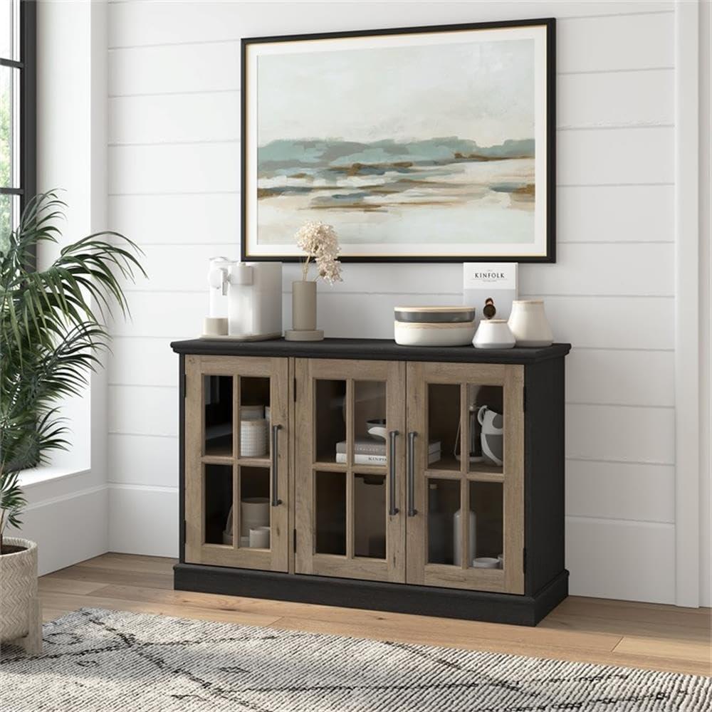 Bush Furniture Westbrook Adjustable Shelf Vintage Sideboard, Wood Composite Black