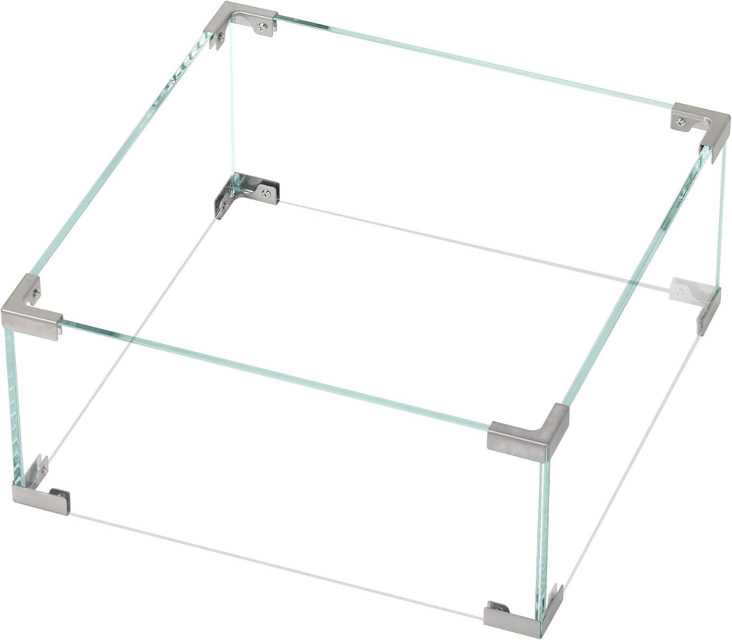 BALI OUTDOORS Fire Pit Wind Guard Fence 18"x 18"x 6" Square Fire Pit Screen Clear Tempered Glass Flame Guard for Propane Fire Pit, Outdoor Fire Column