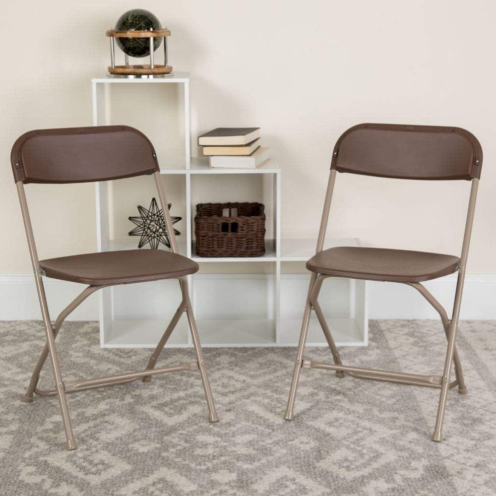Flash Furniture Hercules Series Plastic Folding Chair Brown - 2 Pack 650LB Weight Capacity Comfortable Event Chair-Lightweight Folding Chair