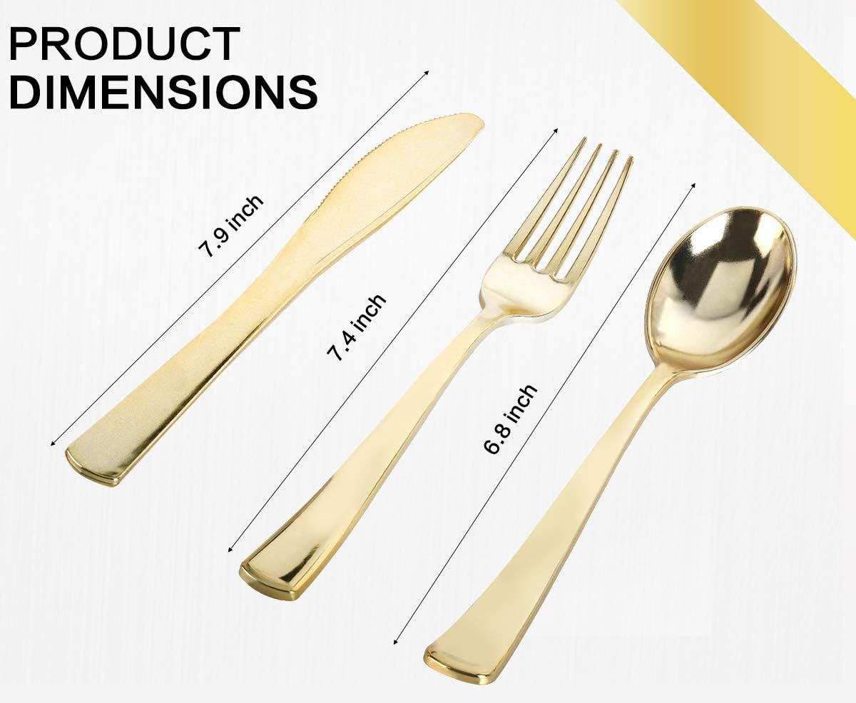Akmi 350 Piece Gold Plastic Dinnerware Set with Linen Napkins