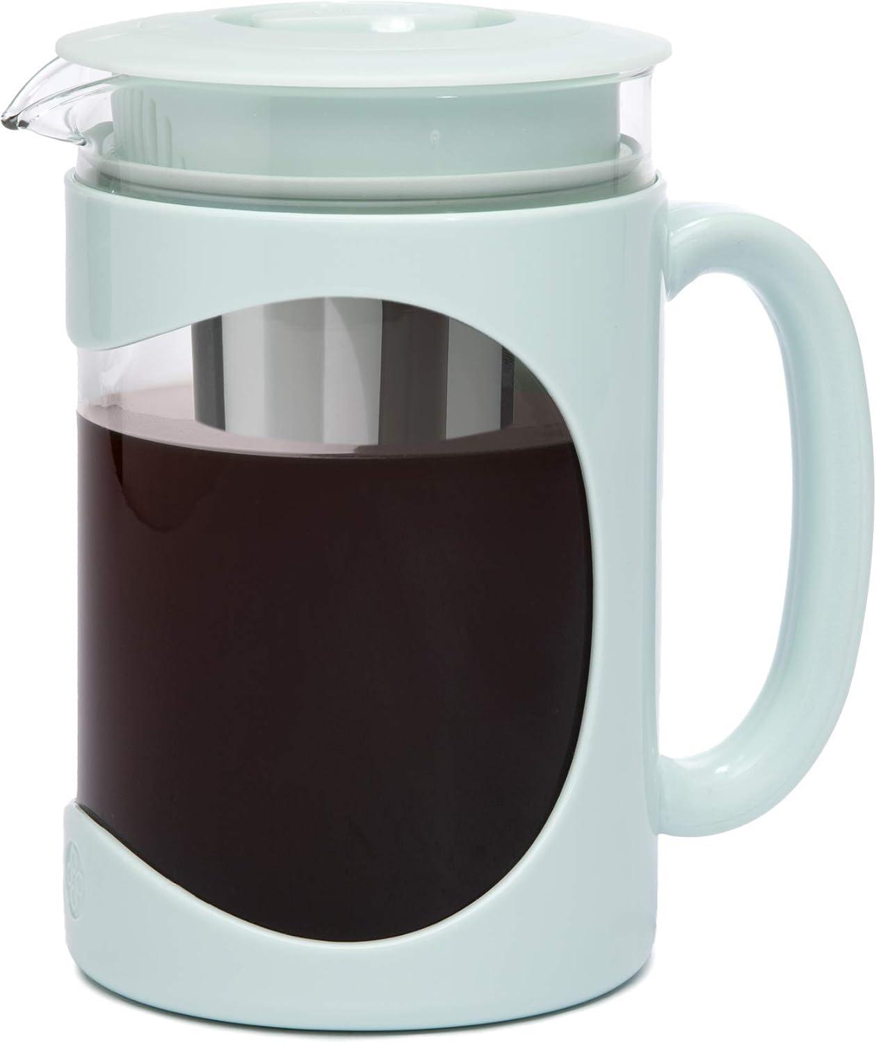 Primula Burke Deluxe Cold Brew Iced Coffee Maker, Comfort Grip Handle, Durable Glass Carafe, Removable Mesh Filter, Perfect 6 Cup Size, Dishwasher Safe, 1.6 qt, Aqua 1.6 qt Aqua Coffee Maker