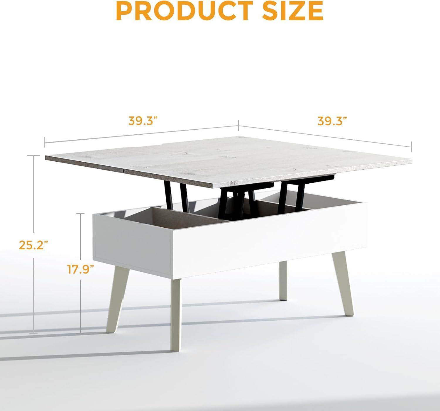 Lift Top Coffee Table, Ten Minute Install Table Center with Hidden Storage Compartments, Rising Tabletop Dining for Living Room，Walnut