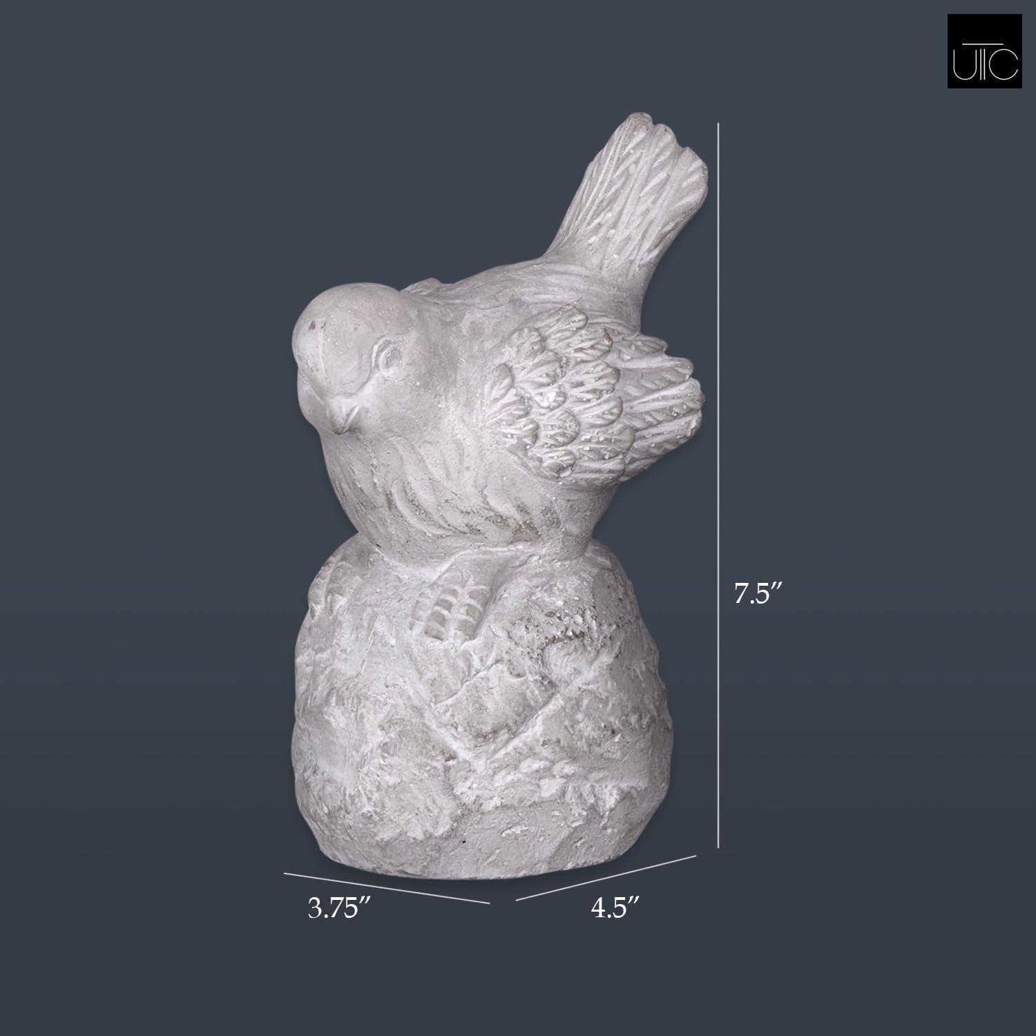 Cement Sitting Bird Figurine with Head Downward on Base, Gray