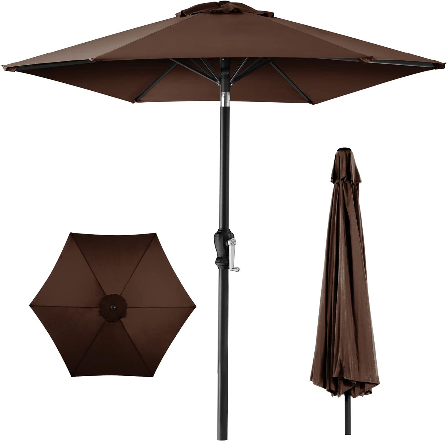 Best Choice Products 10ft Outdoor Steel Market Patio Umbrella w/ Crank, Tilt Push Button, 6 Ribs - Brown