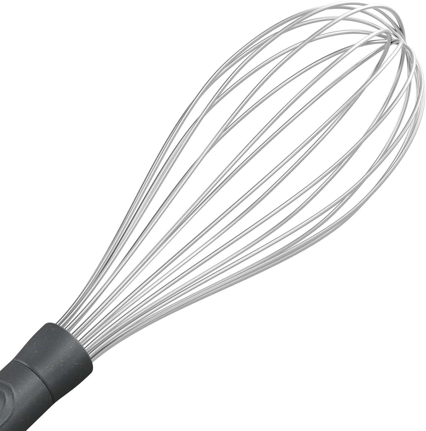 Large Beluga Grey Stainless Steel Balloon Whisk with Wheatstraw Handle