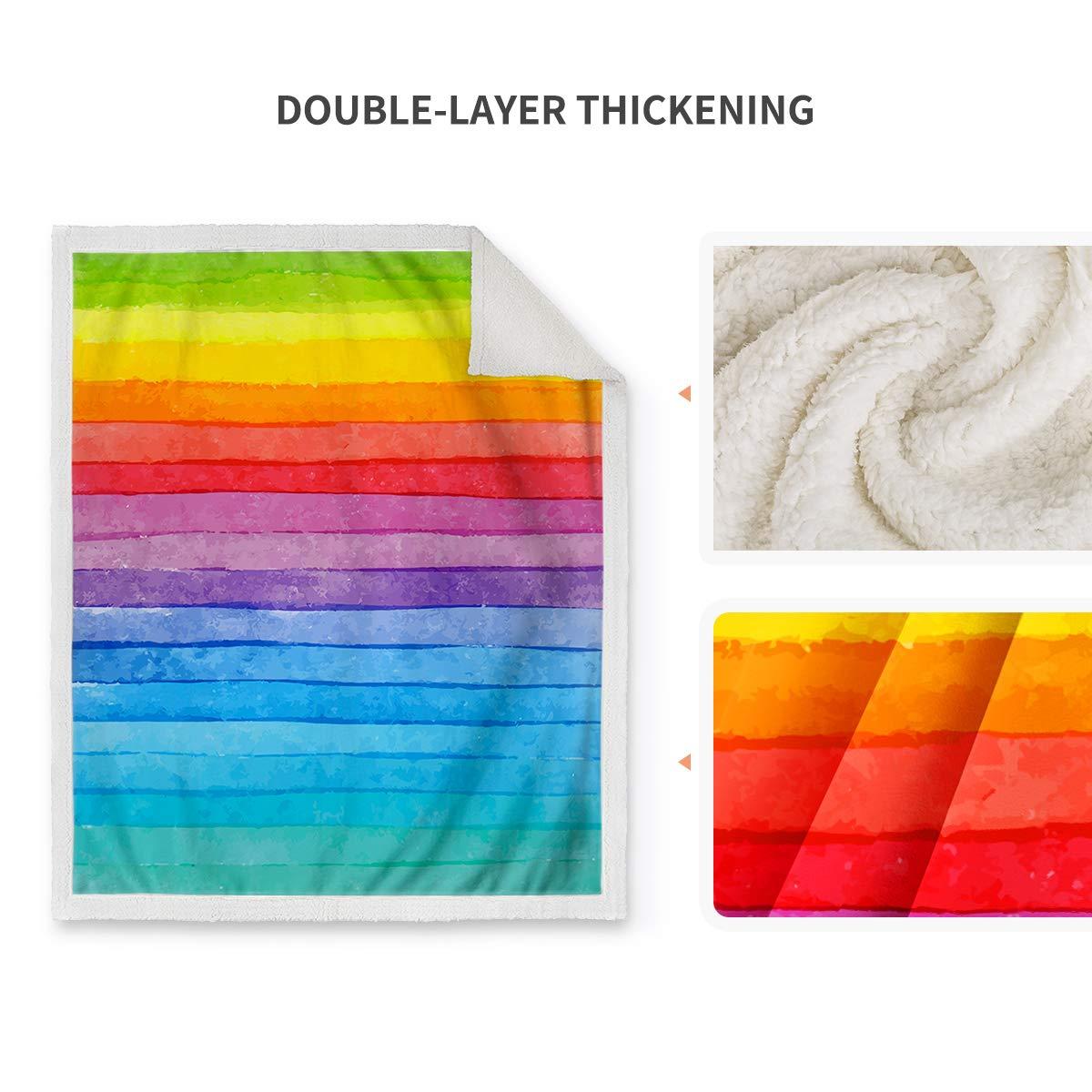 Jekeno Rainbow Sherpa Blanket Colors Smooth Soft Blanket for Sofa Chair Bed Office Travelling Camping for Kids Adults 50"x60"