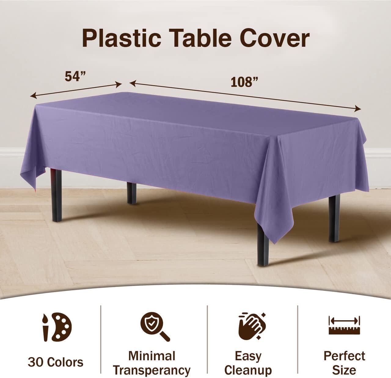 Crown Premium Quality Plastic Tablecloth 54 Inch. x 108 Inch. Rectangle - Lavender - 6 Pack