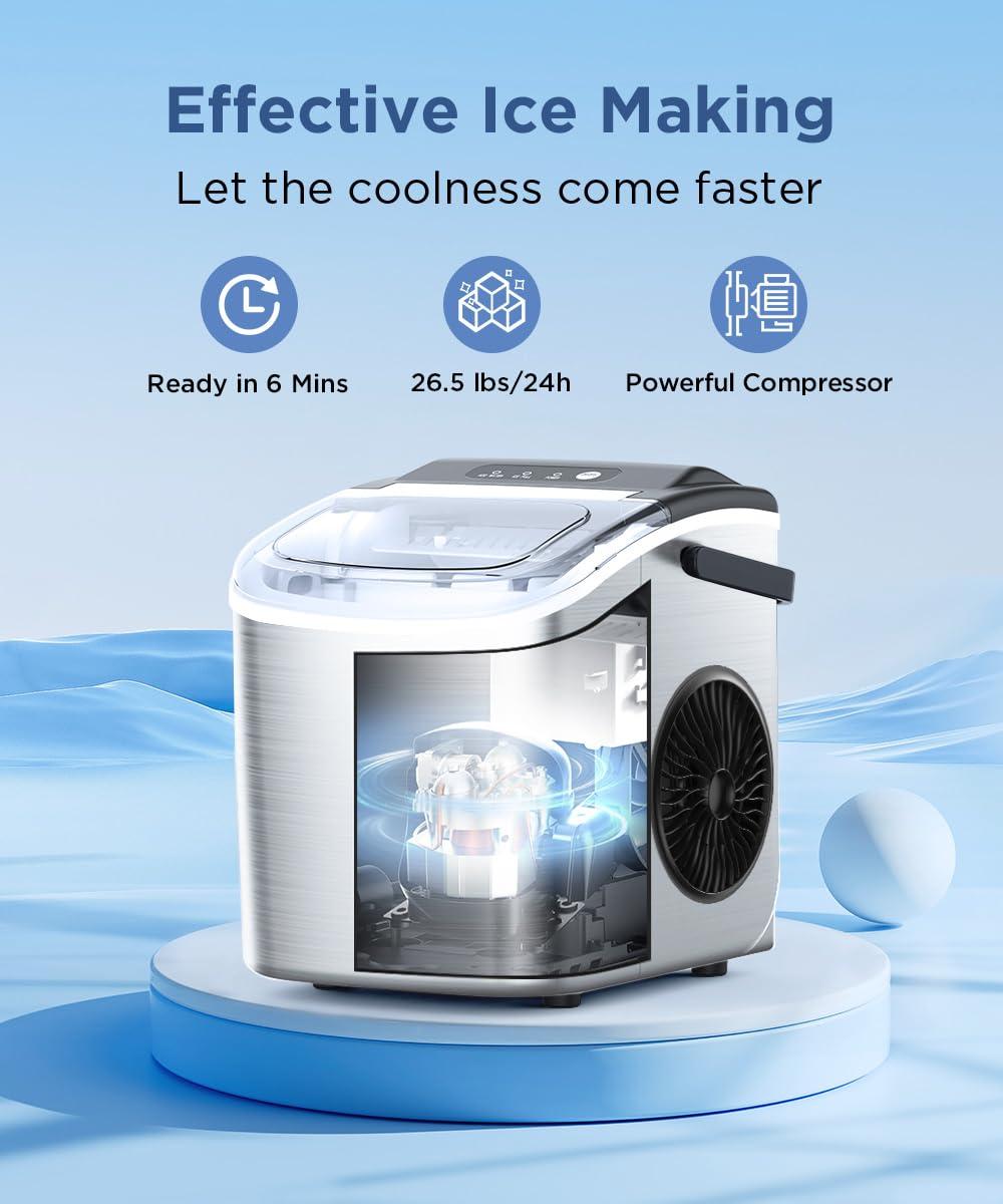 Stainless Steel Portable Countertop Ice Maker with Self-Cleaning