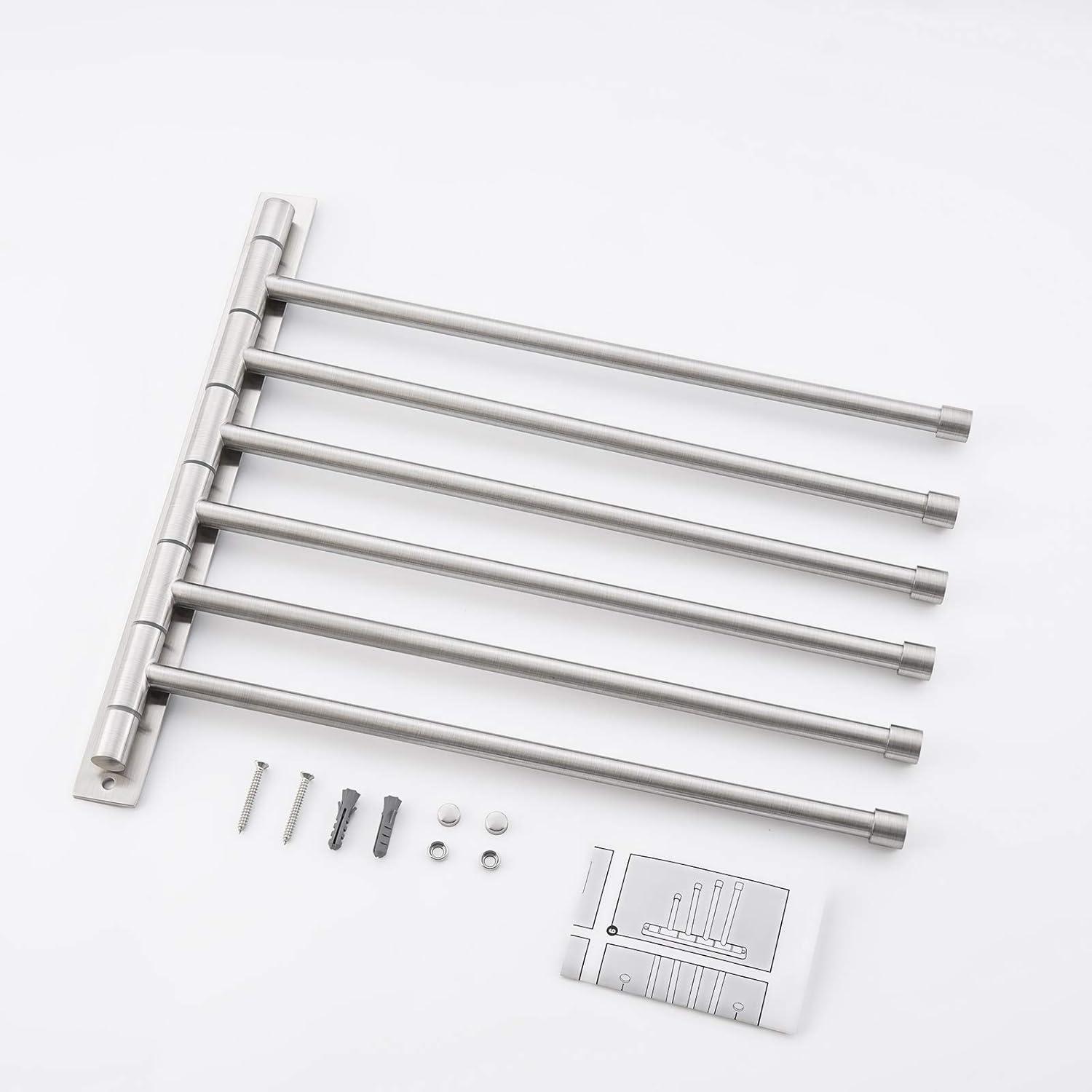 Brushed Stainless Steel 6-Bar Swing Arm Towel Rack