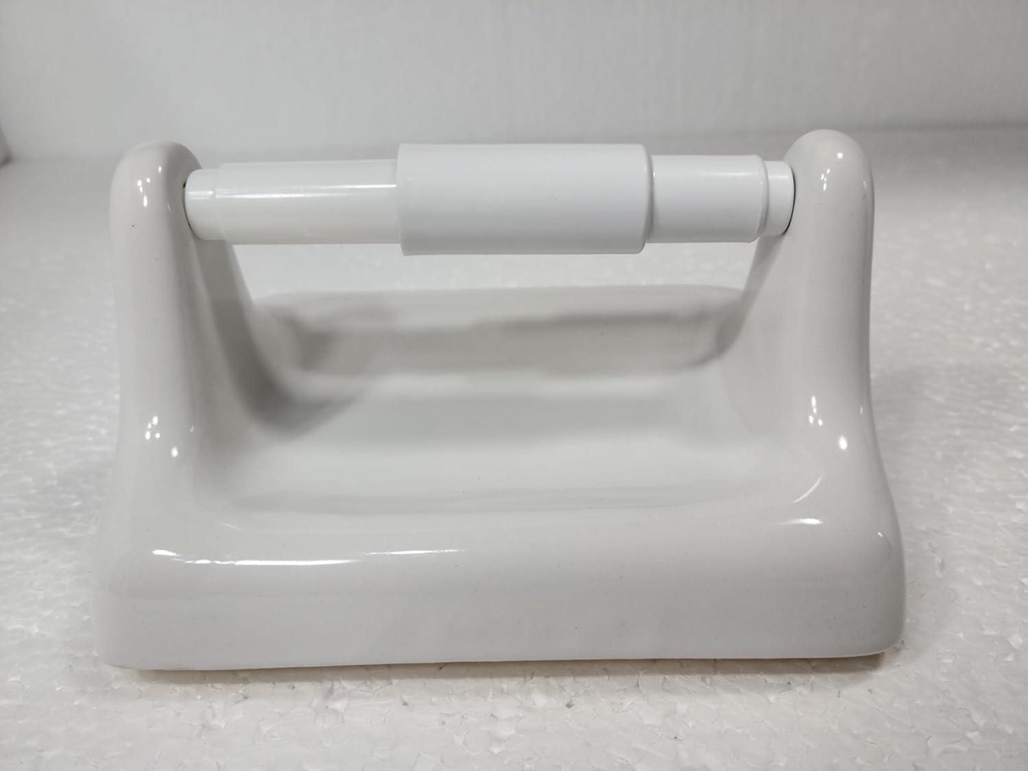 DALTILE Snow White Ceramic TP Toilet Paper Holder Wall Mount Thinset Installation Vintage Mid Century Modern Retro, BA1020T