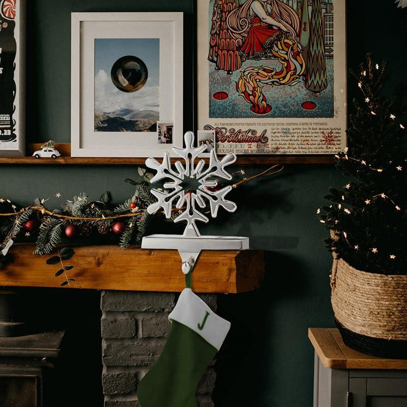 Season 4 Sparkles 4 Pieces Snowflake Stocking Holder Metal for Hanging Stockings