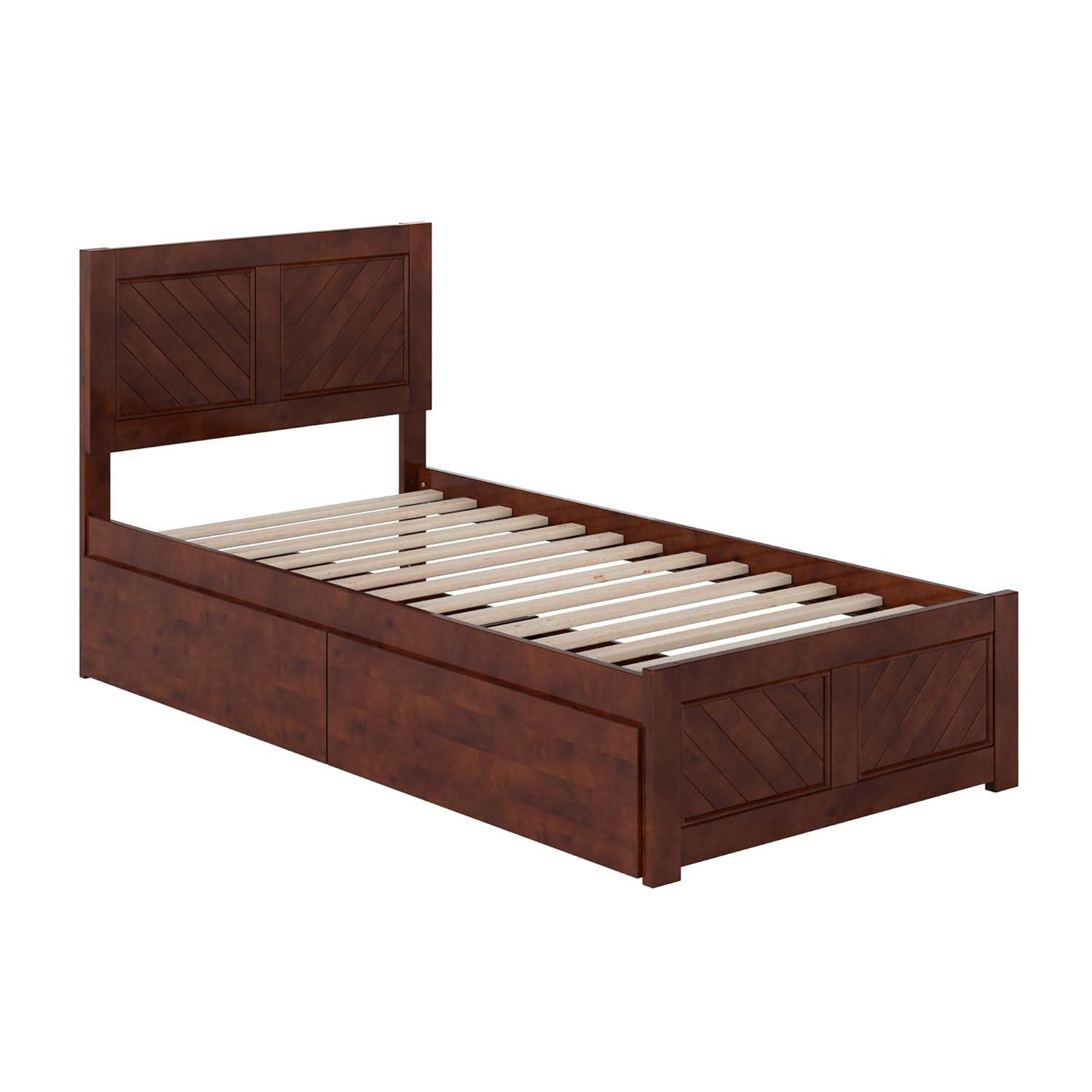 AFI Canyon Walnut Solid Wood Platform Bed with Matching Footboard & Storage Drawers, Queen