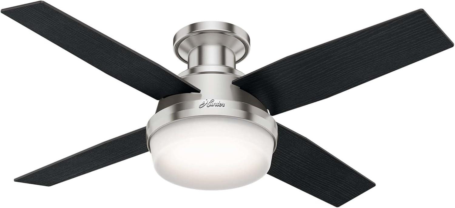 Dempsey Low Profile 44" 4 - Blade Indoor Flush Mount Small Room Ceiling Fan with Lights and Remote