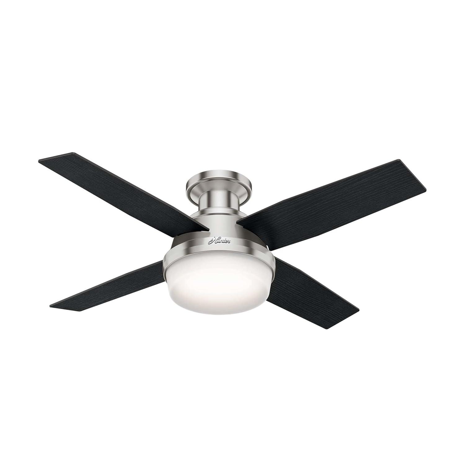 Dempsey Low Profile 44" 4 - Blade Indoor Flush Mount Small Room Ceiling Fan with Lights and Remote