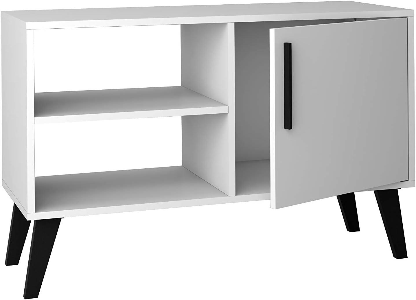 Manhattan Comfort 35.43" Amsterdam TV Stand for TVs up to 42" White: Modern Console with Fixed Shelves