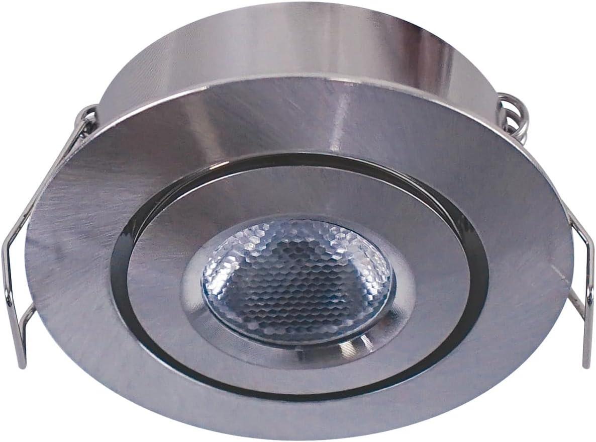 Swivel Recessed Under Cabinet LED Puck Light, 2700K, Brushed Steel Undercabinet Puck Light