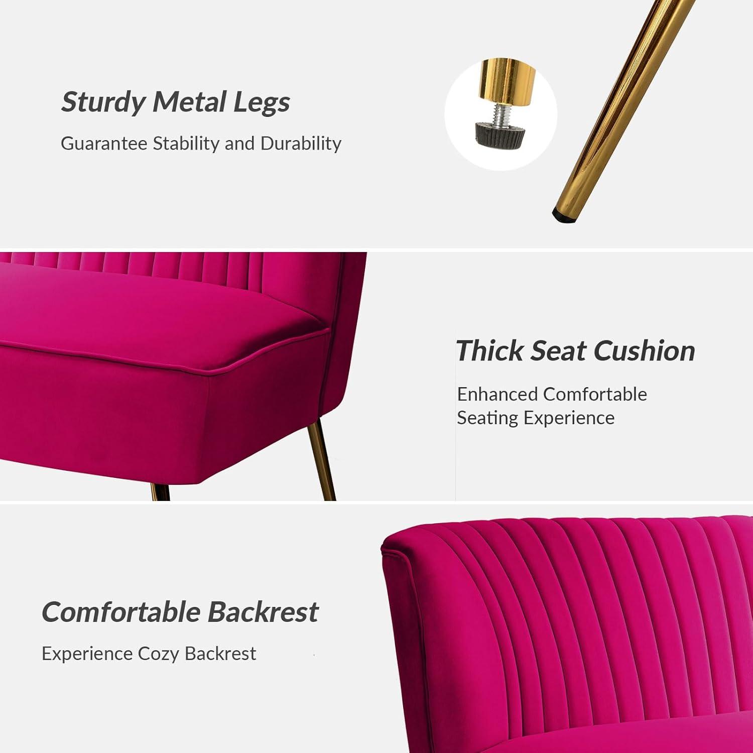 HULALA HOME Monica Modern Velvet Curved Tufted Back Loveseat with Metal Tapered Legs by  FUCHSIA