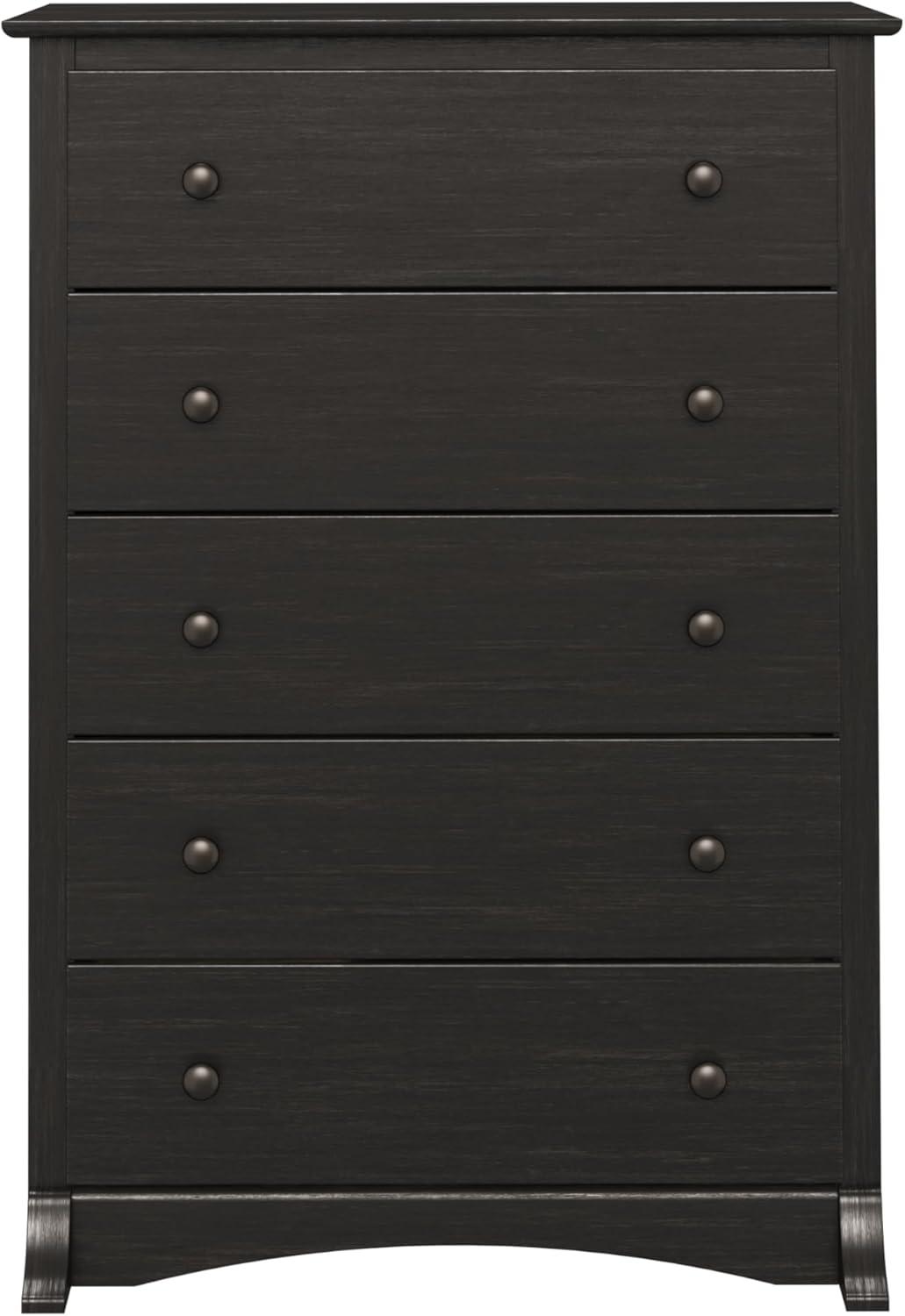 Prepac Monterey 5 Drawer Dresser Washed Black: Wood Composite Vertical Storage, 45.25" High