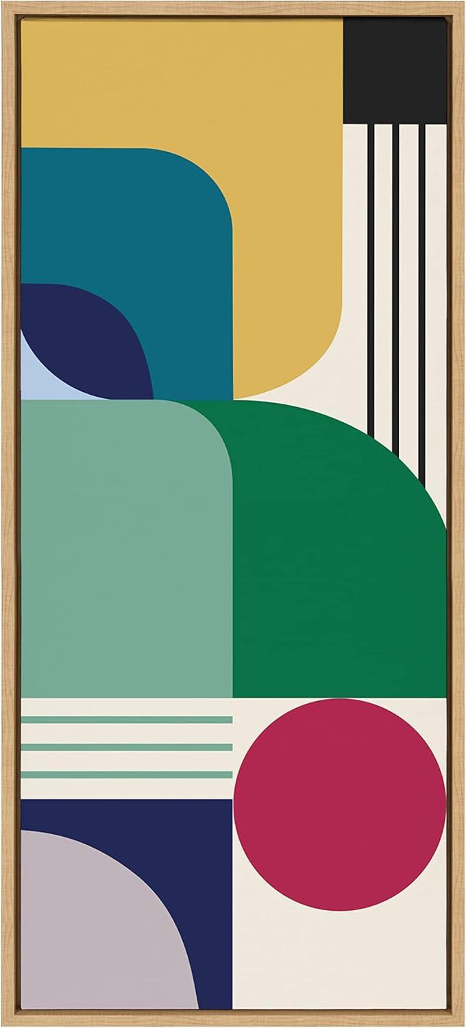 Kate and Laurel Sylvie Mid-Century Modern Pattern 14 Framed Canvas Wall Art Home Decor by Rachel Lee of My Dream Wall, 18x40 Natural, Colorful Abstract Shape Pattern Art for Wall