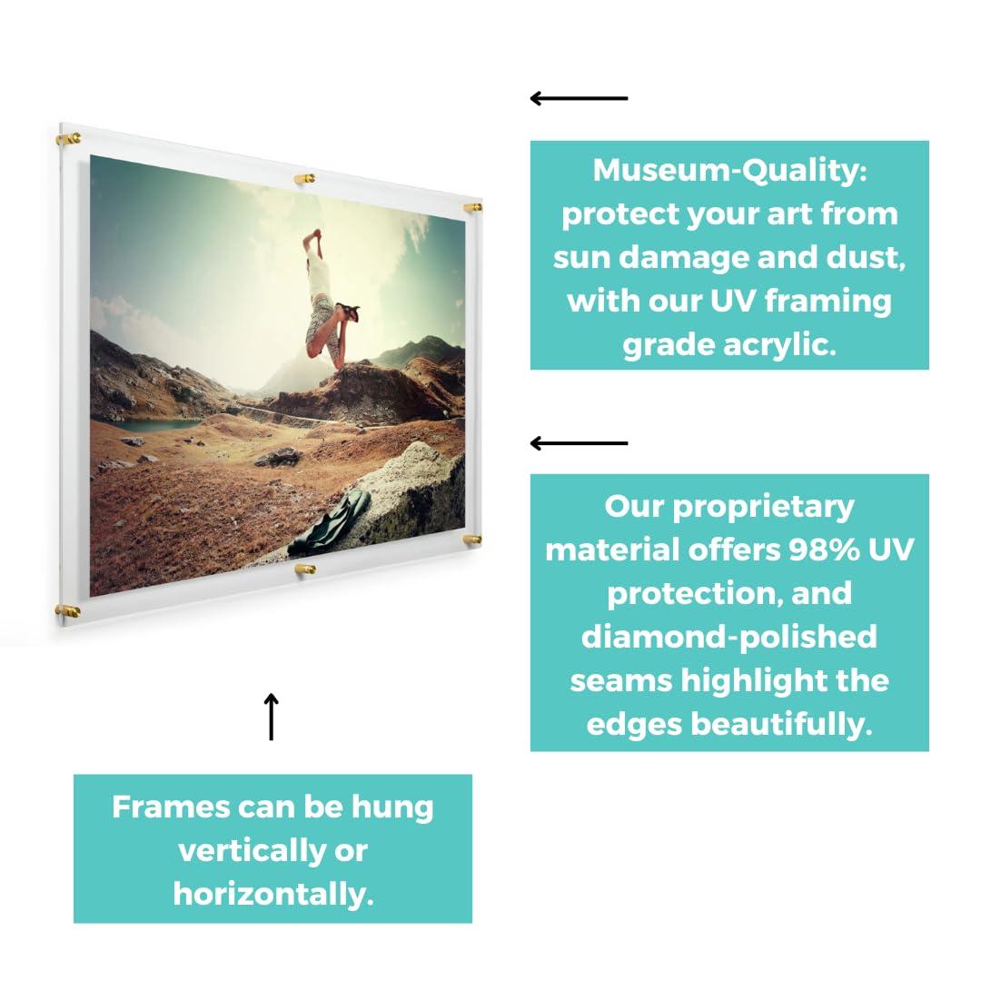 Clear UV-Grade Acrylic Modern Floating Picture Frame - Gold